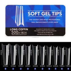 500pcs - Soft Gel Tips - Long Coffin