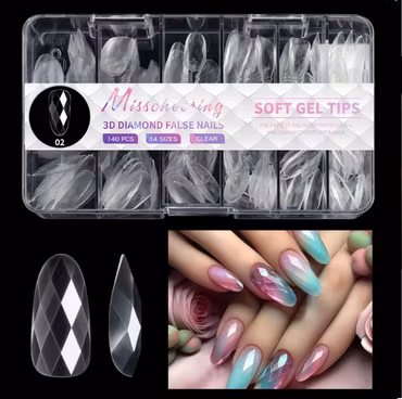 140pcs - Diamond False Nails Nr 02-  Soft Gel Tips