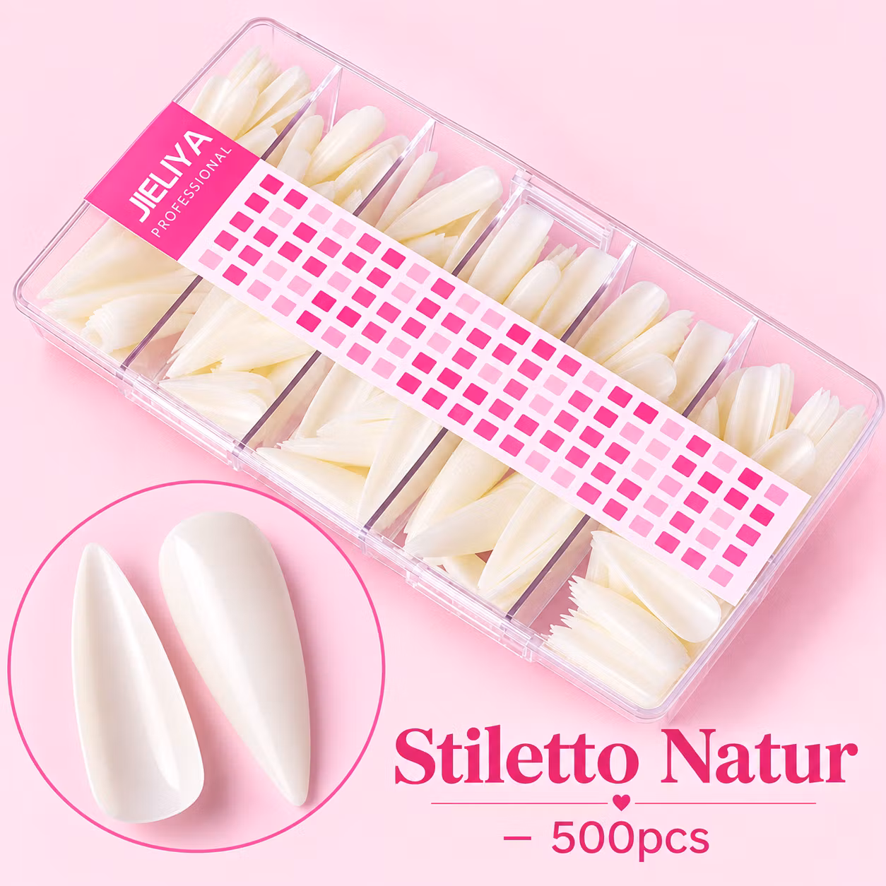 500pcs Stiletto Natur Medium - 12 storlekar