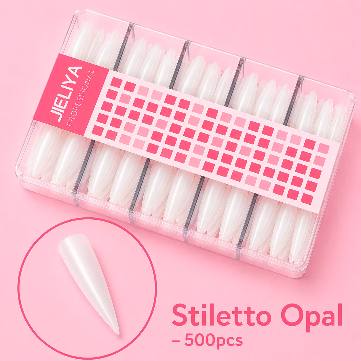 500pcs Stiletto Opal Medium - 12 storlekar