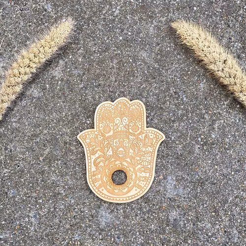 Klotställ i trä i form av Fatimas hand (med växter)