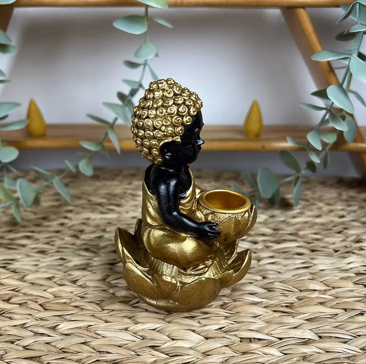 BACKFLOW rökelsehållare Buddha gul/svart