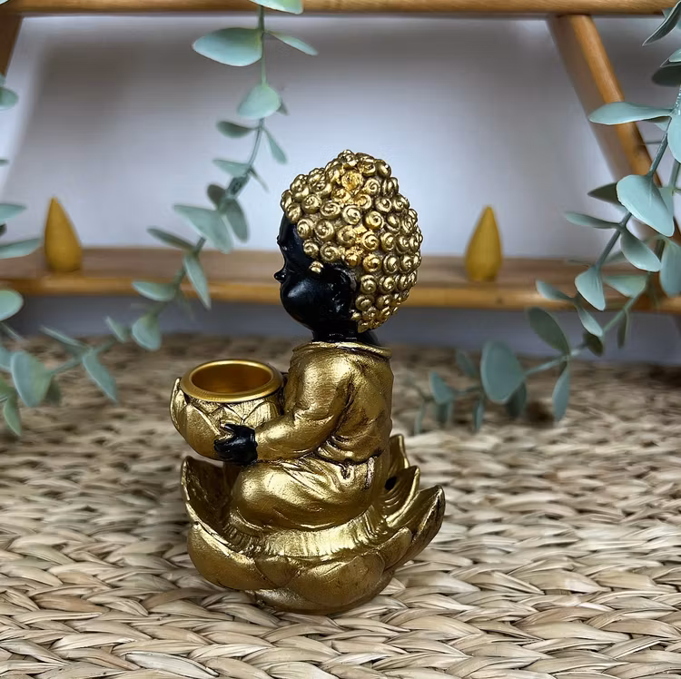 BACKFLOW rökelsehållare Buddha gul/svart