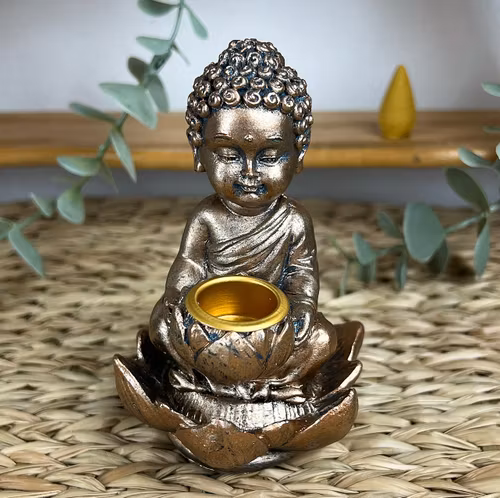 BACKFLOW rökelsehållare Buddha bronsfärgad