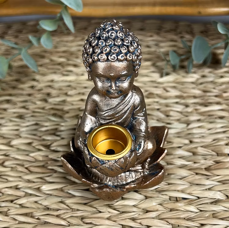 BACKFLOW rökelsehållare Buddha bronsfärgad