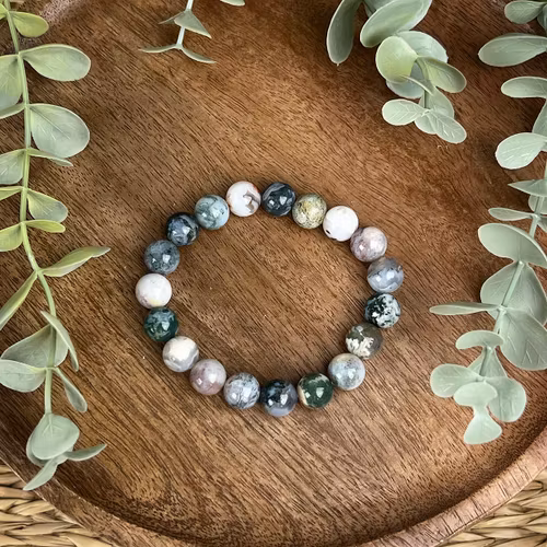 Stenarmband av mossagat (10 mm) C