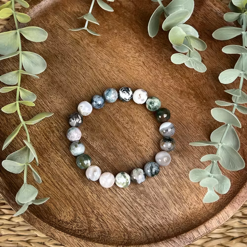 Stenarmband av mossagat (10 mm) D