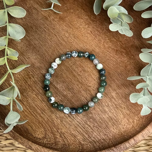 Stenarmband av mossagat (6 mm) G