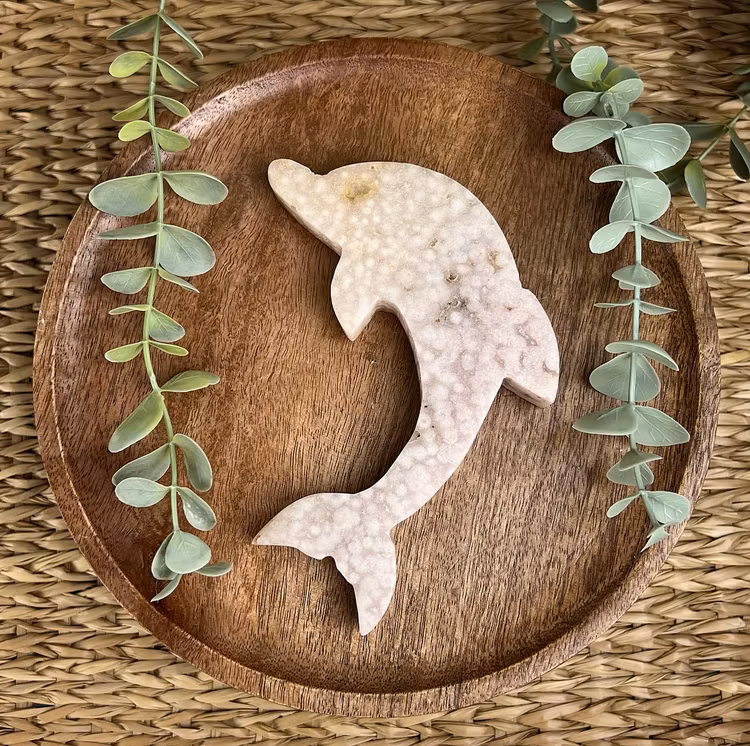 Rosa Ametist delfin carving D