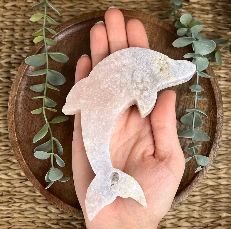 Rosa Ametist delfin carving E