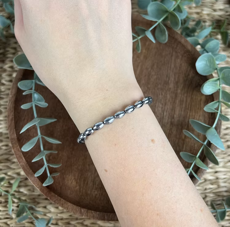 Stenarmband av pläterad Hematit (oval)