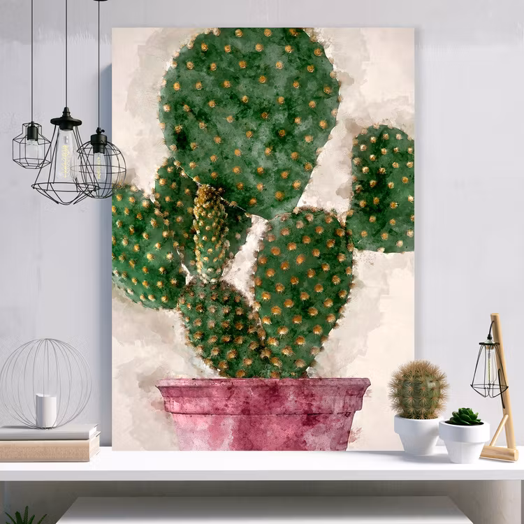 Canvastavla med kaktus skapad med blandteknik av Insplendor studio.