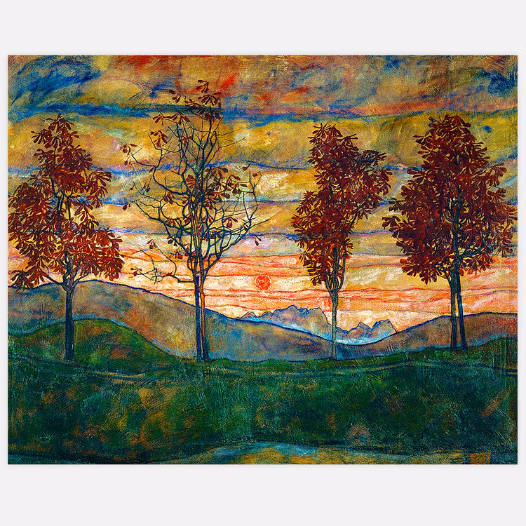 Tavla med Four Trees av Egon Schiele.