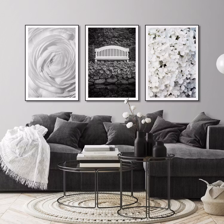 Tavelvägg white flowers posters