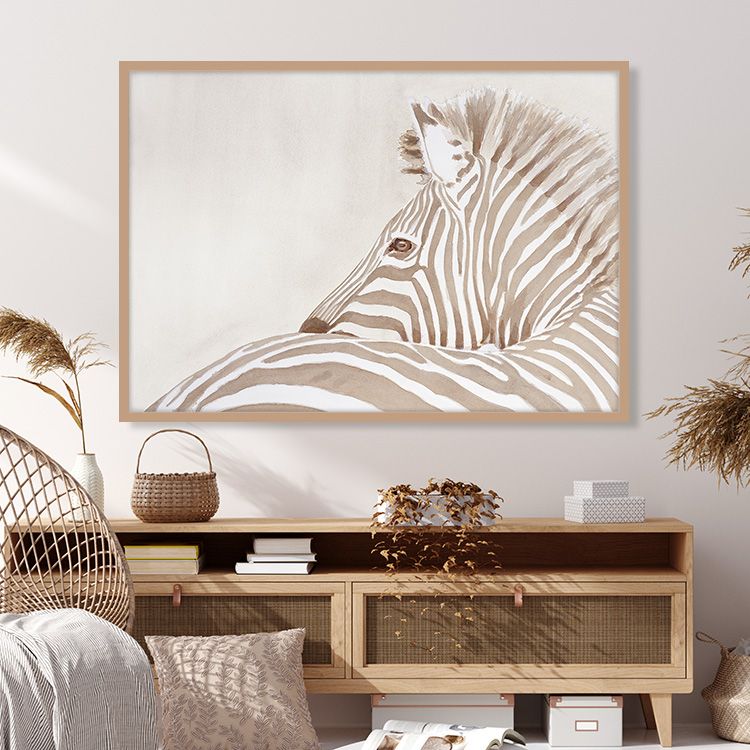 Zebra in Beige Art Print