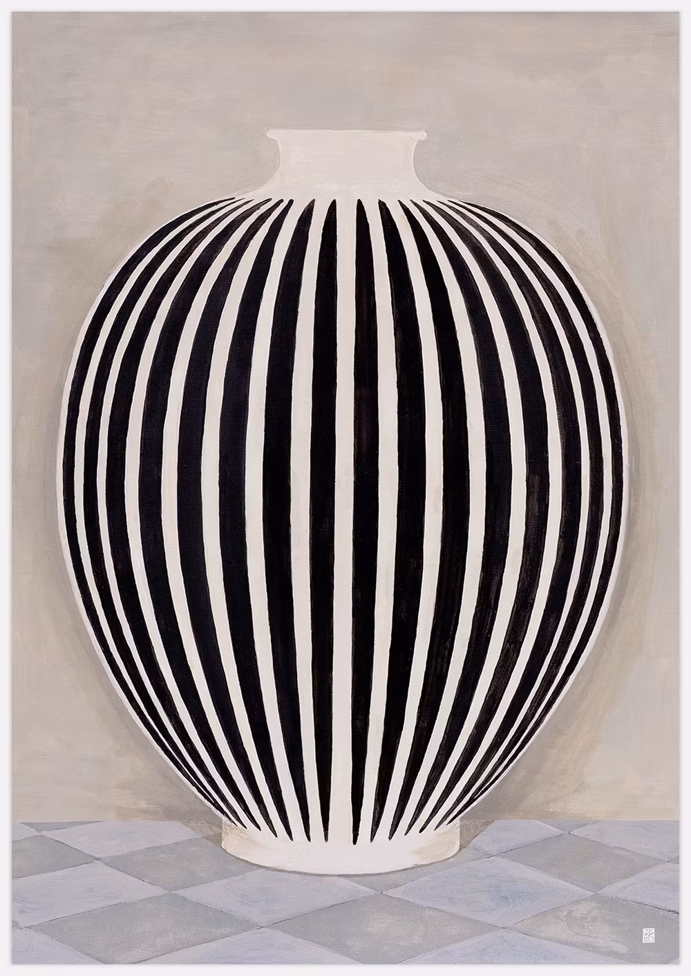 Fine art print med målningen Striped Pot – målad och printad av Insplendor studio