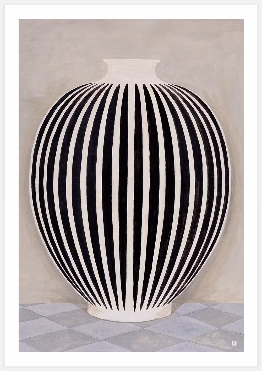 Fine art print med målningen Striped Pot med vit bård – målad och printad av Insplendor studio