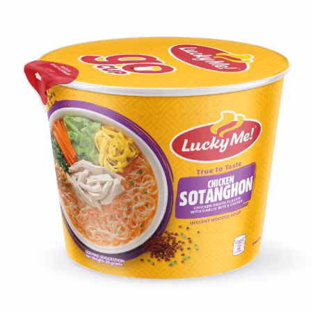 Lucky Me! | Chicken Sotanghon, Chicken Broth Flavor with Garlic Bits & Chives Instant Noodle Soup Cup 28g