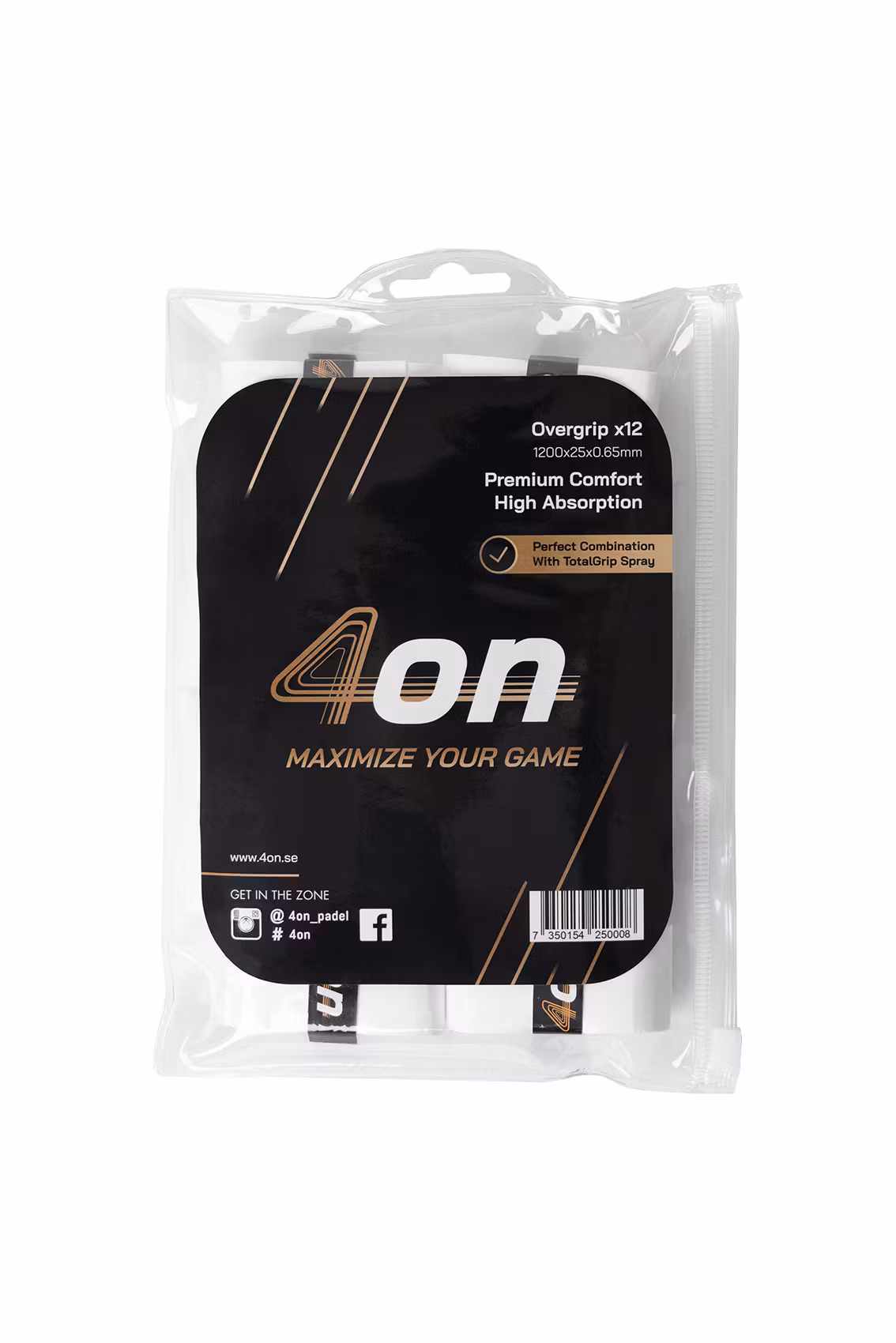 4on Premium Comfort Overgrip, White, 12-Pack
