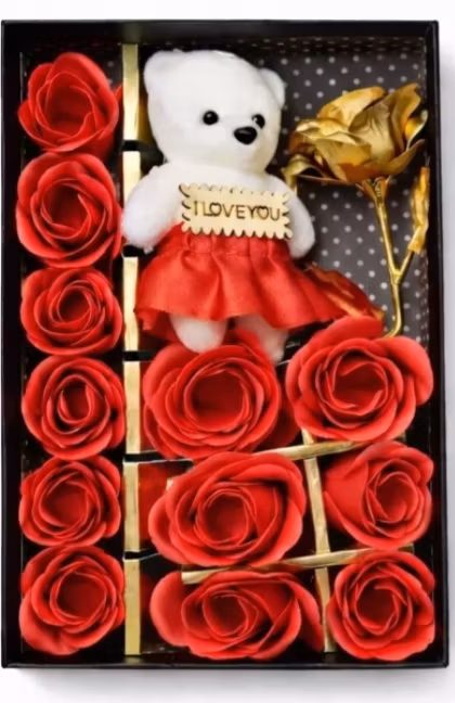 Presentbox med Rosor & Nalle – Elegant Gåvoset