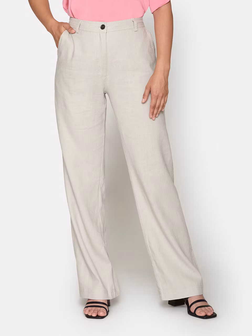 Byxor i lin/viskos (BEIGE)