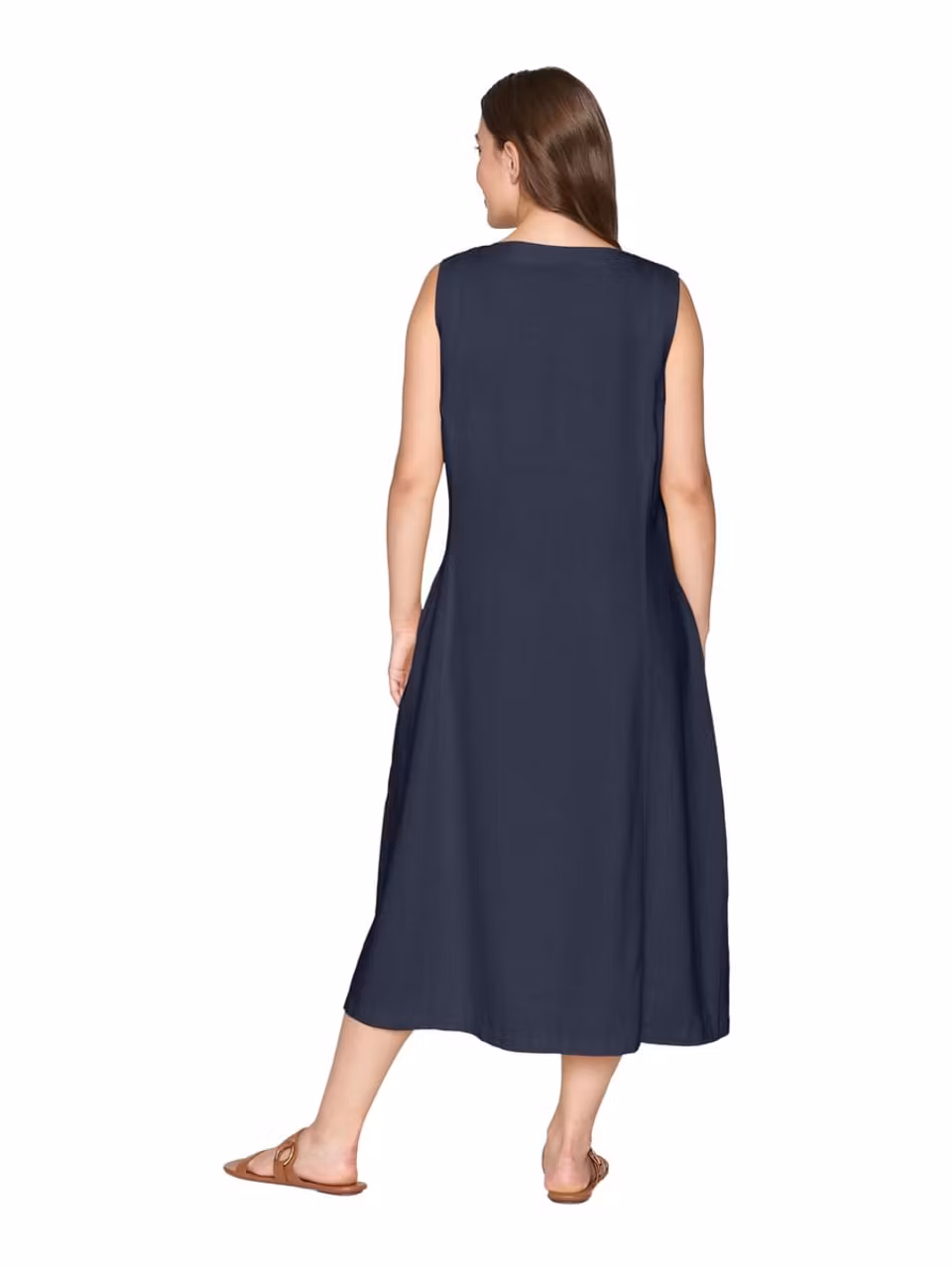 Ärmlös klänning lin/viskos (MARINBLÅ) (L, 2XL KVAR)