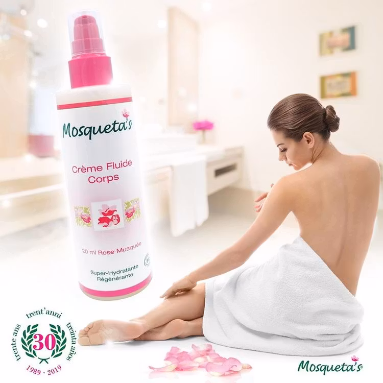 Flytande kroppskräm med ekologisk rosenolja