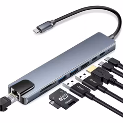 8-portars USB-C Hub med HDMI, PD, Minneskortläsare