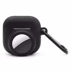 AirPods Skal med AirTag Hållare – Svart Silikonfodral med Karbinhake