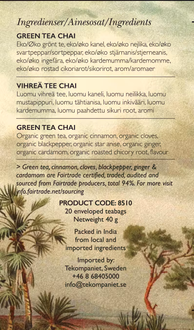 Chai, Grönt te, Life by Follis Eko Fairtrade, 6 x20 påsar