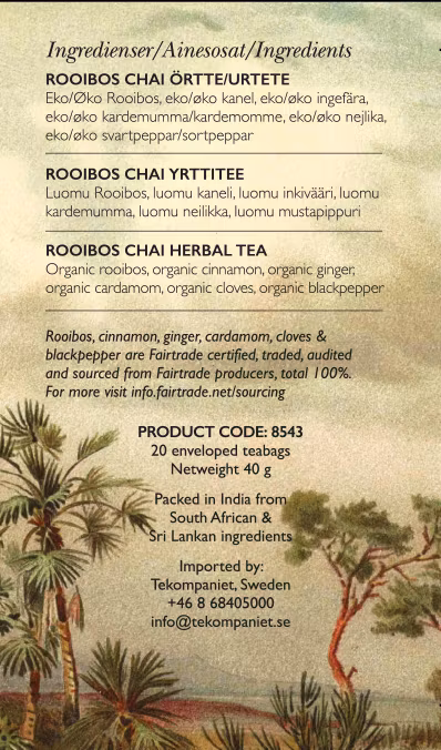 Chai, Rooibos, Life by Follis Eko Fairtrade, 6 x20 påsar