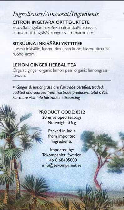 Citron Ingefära, Örtte, Life by Follis Eko Fairtrade, 6 x20 påsar