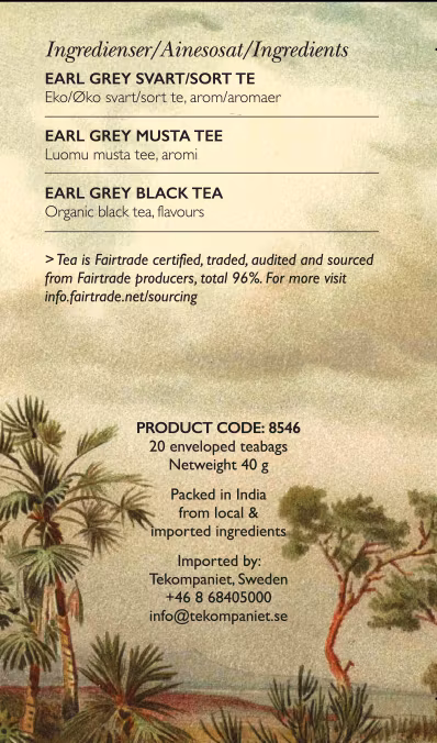 Earl Grey, Svart te, Life by Follis Eko Fairtrade, 6 x20 påsar