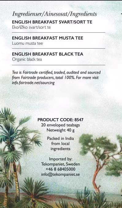 English Breakfast, Svart te, Life by Follis Eko Fairtrade, 6 x20 påsar