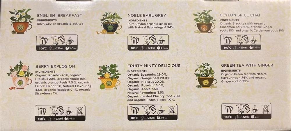 Sortimentask Dilmah Organic, 6 smaker á 10 påsar