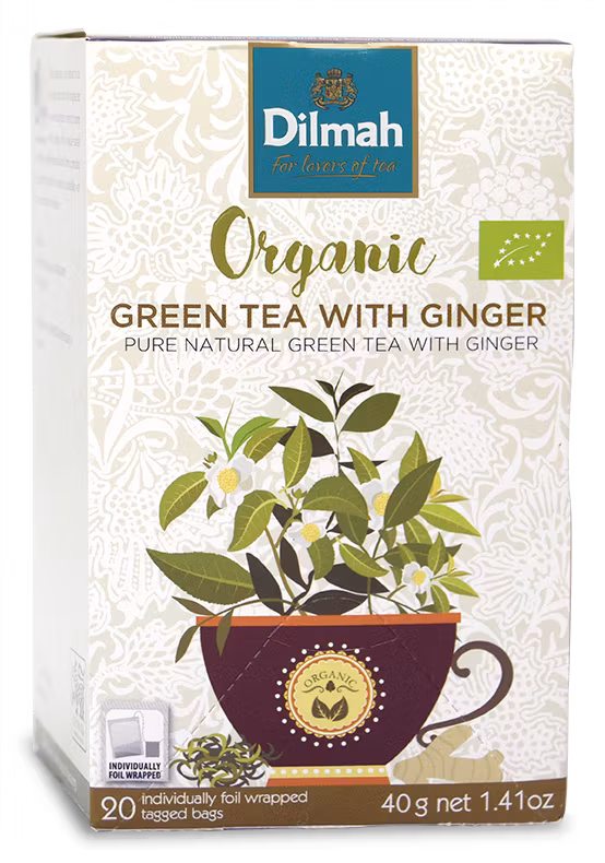 Ingefära, Grönt te, Dilmah Organic, 20 påsar