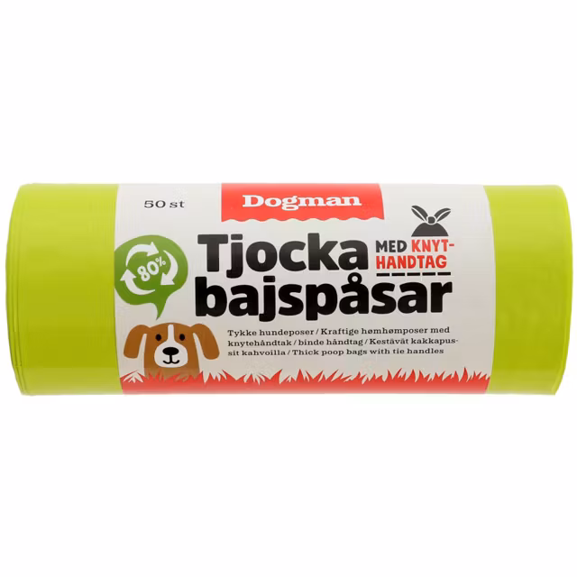 Dogman, bajspåsar m. knythandtag, 50-pack