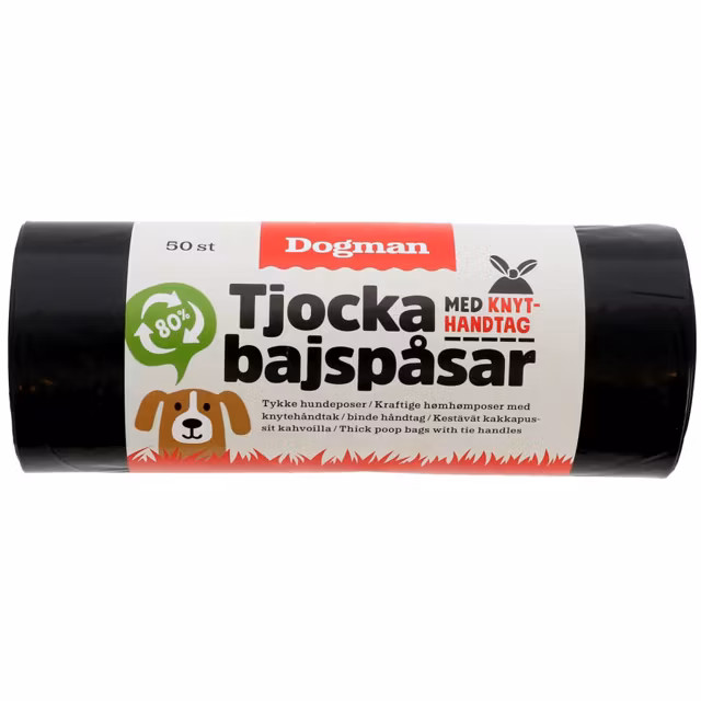 Dogman, bajspåsar m. knythandtag, 50-pack
