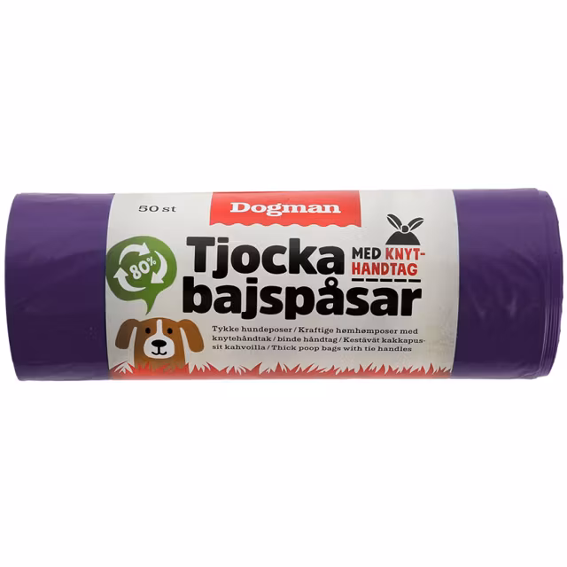 Dogman, bajspåsar m. knythandtag, 50-pack