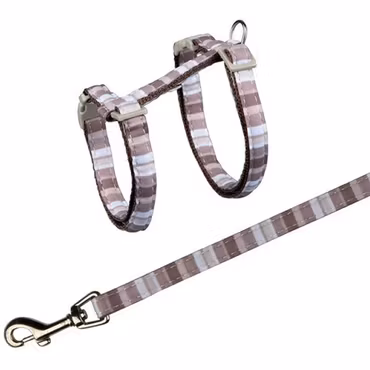 Trixie, kattsele m. koppel, randig, 26-45cm, beige