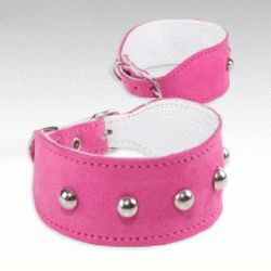 Jokke, Chihu-halsband m. dekoration, fuchsia, 12mm/20.5-23.5cm