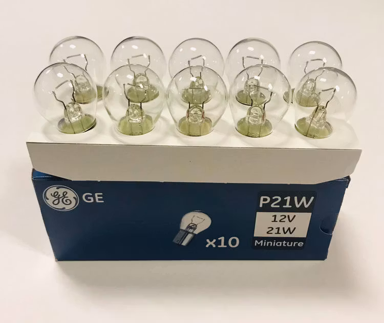 Glödlampa, 12V, 21W, BA15s, 10-pack, GE