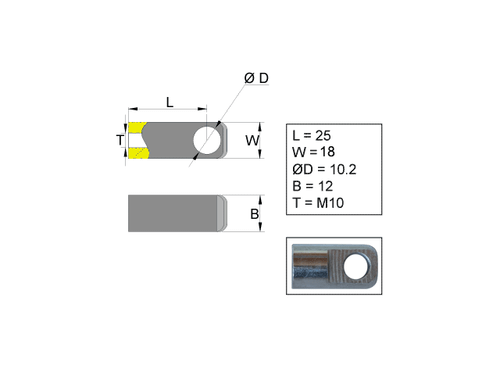 Fästögla för gasfjäder; L=25; M10