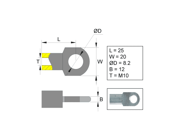 Fästögla för gasfjäder; L=25; M10