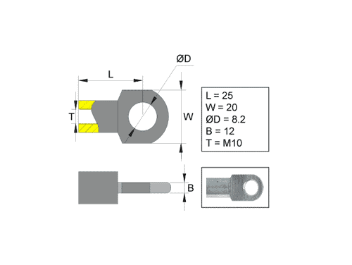 Fästögla för gasfjäder; L=25; M10