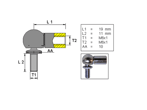Vinkelkulled; L=19; M6