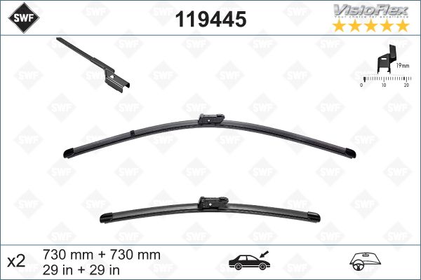 2pc SWF 445 Torkarblad fram 730 / 730