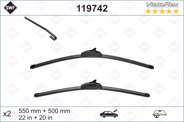 2pc SWF 742 Torkarblad fram 550 / 500