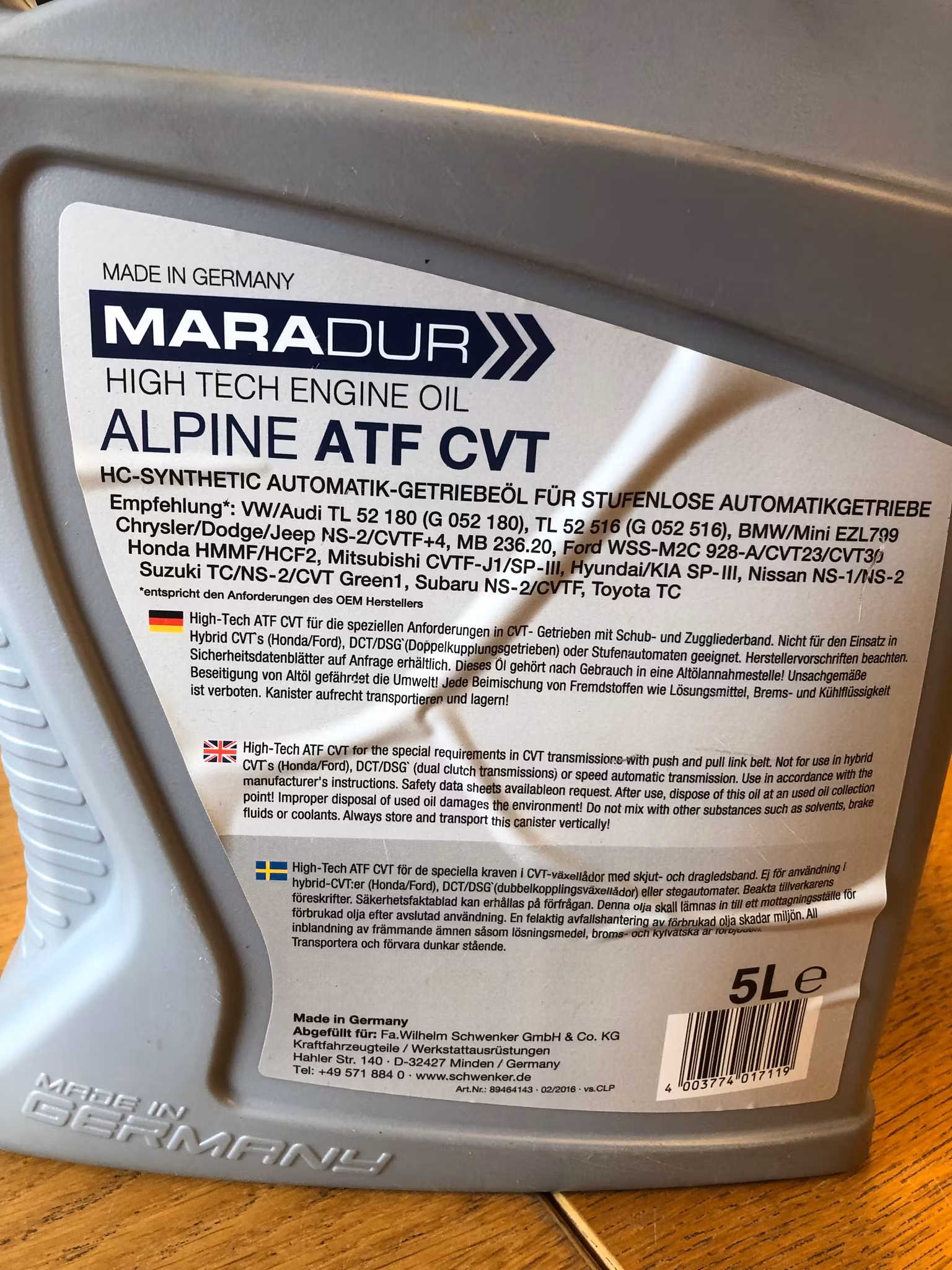 Maradur High Tech engine oil, Alpine ATF CVT 5 liter