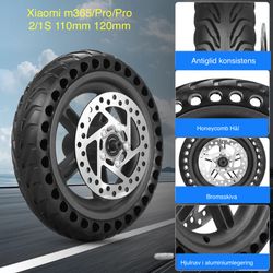 8,5 tums bakhjul för Xiaomi M365/Pro/Pro2/1S/Essential+110-120 mm skivbroms med punkteringsfritt däck